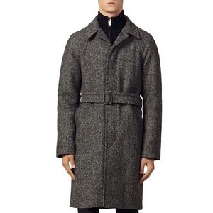 Sandro Mens Belted Herringbone Wool-Blend Coat sz. Med